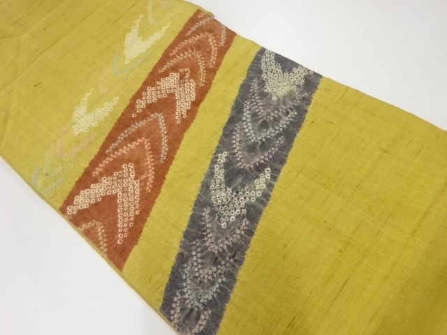 JAPANESE KIMONO / VINTAGE FUKURO OBI / TSUMUGI / SHIBORI / ABSTRACT PATTERN